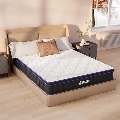 10 Inch Queen Size, Hybrid Mattress, Medium Firm, Gel-Infused Memory Foam, Pillow Top, Pocket Coils, Cooling & Breathable, CertiPUR-US Certified, Fiberglass-Free, Mattress in a Box