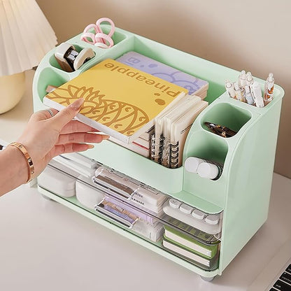 Makeup Organizer with Drawers for Vanity,Bathroom Countertop Organizer with Brushes Holder,Skincare Storage Organizer,Perfect Cosmetic Display Case for Skincare,Lipstick and Beauty Essential (Green)