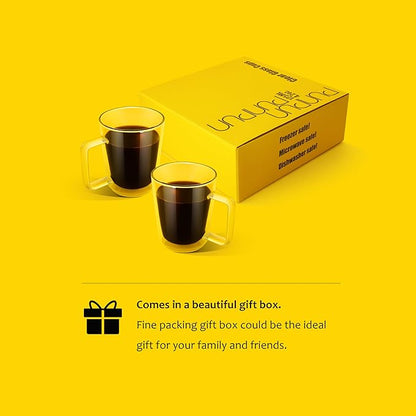 PunPun 16oz.480ml Clear Glass Mugs Large Coffee Mugs, Jumbo Insulated Double Wall Glasses, Premium Glasses Set with Big Handle, Iced Coffee Cup Set of 2