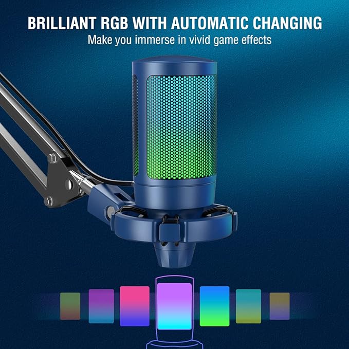 FIFINE USB Gaming Streaming Recording PC Microphone Kit, RGB Condenser Computer
