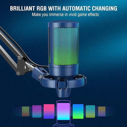 FIFINE USB Gaming Streaming Recording PC Microphone Kit, RGB Condenser Computer