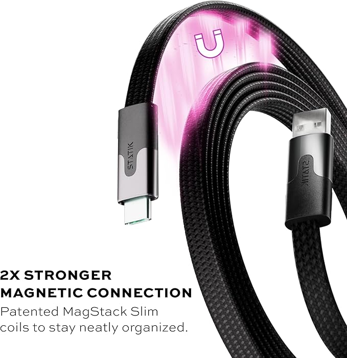 Statik MagStack USB to USB C Cable, Magnetic Anti Tangle Flat A to Type C