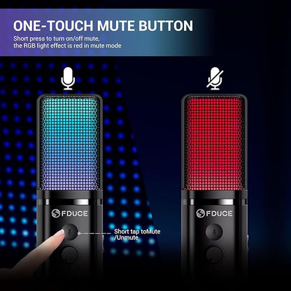 FDUCE Gaming USB Microphone for PC, RGB Condenser Computer Mic