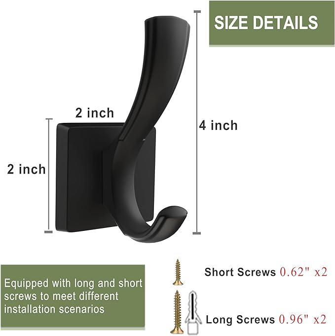 TOFIIGREM Black Coat Hooks for Wall Hanging, Bath Robe Hook Heavy Duty Thick Towel Hooks, Wall Mount Hooks Bathroom Entryway Mudroom Hooks for Hanging Coats Key Robe Hat Backpack (12 Pack, Black)