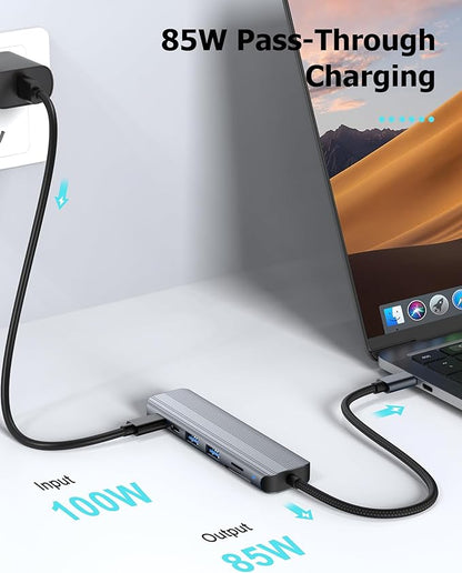 USB C Hub Multiport Adapter for Laptop MacBook Air/Pro, 100W PD, 2xUSB-A 3.0