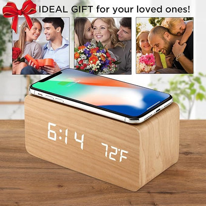 OCT17 Alarm Clock with Qi Wireless Charging Pad Compatible with iPhone Samsung