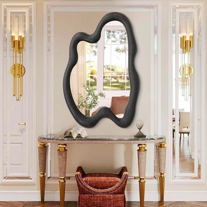 AAZZKANG Irregular Wall Mirror Large 32"x24" Black Asymmetrical Modern Wood Frame Mirrors for Bathroom Bedroom Living Room Entryway