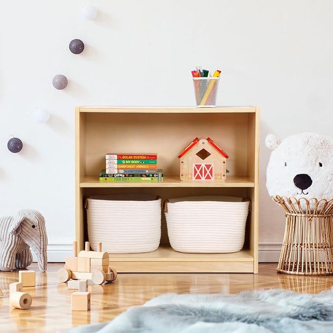 OOOK Montessori Toy Shelf, 2-Tier Wooden Storage Shelf for Kids, Modern Style, Kids Bookshelf and Toy Storage, Classroom, Kindergarten, Playroom, Daycare Center