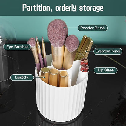 JessLab Makeup Brush Holder Organizer with Lid, 360 Degree Rotatable Makeup Brush Organizer Spinning Cosmetics Holders Brush Storage Box Display for Bathroom Vanity Countertop, White