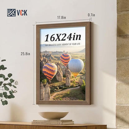 VCK 16x24 Brown Poster Frames 3 Pack, High-End Wood Wide Border Picture Frame,Multi-Directional Display Family Photos, Office Prints, Studio/Gallery/Home Artwork
