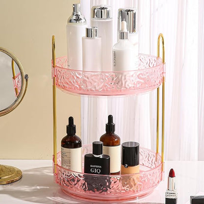 Fangoo 3 Tiers Pink Rotating Makeup Organizer for Vanity, 360 Spinning Skincare Organizers for Dresser Perfume Organizer Large Skincare Make Up Storage Cosmetic Organizer for Bathroom Countertop