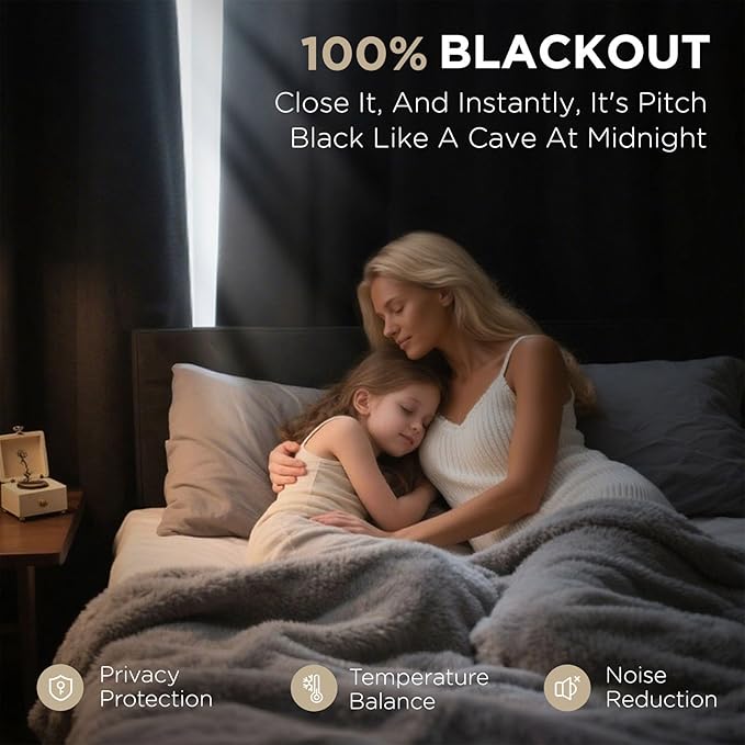 Joydeco Blackout Curtains 72 Inches Long 2 Panels Burg, Room Darkening Curtains for Bedroom, 100% Black Out Textured Thermal Drapes Privacy Protection 2 Panels Set(W52 x L72 Inch, Charcoal Grey)