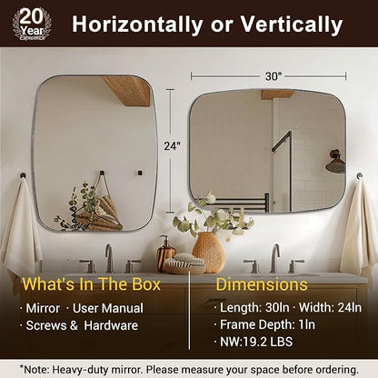 ANDY STAR Oval Mirror for Bathroom, 24x30 Polished Chrome Oblong Bathroom Mirror for Vanity with Stainless Steel Metal Frame, Modern Anti Rust Wall Mounted