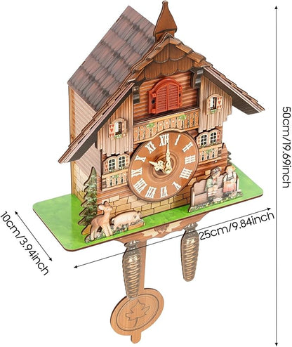 Cuckoo Clock, Retro Wooden Cuckoo Birdhouse Antique Wall Clock Forest Clock Home Decor Auto Swing with Singing Bird Vintage Chalet Design(No Battery) (Type B)