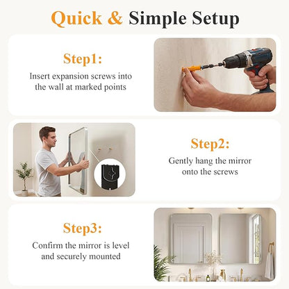 NEWBULIG 32X48 Inch Bathroom Mirror for Over Sink, Wall Vanity Mirrors Tempered Glass, Anti-Rust Metal Framed Rounded Rectangle, Hangs Horizontally or Vertically, Farmhouse Home Decor, Silvery