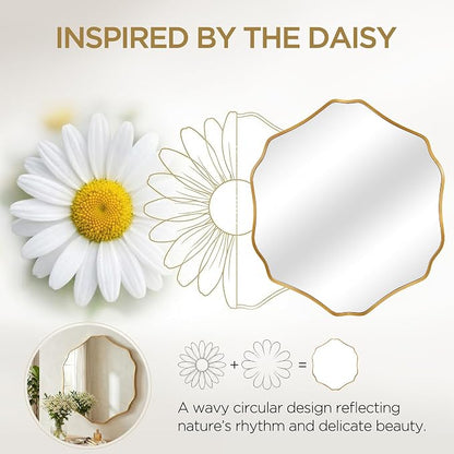 Irregular Hexagon Wall Mirror with Wavy Edge, Modern Decorative Mirror for Bathroom, Bedroom, Living Room, Frameless Vanity Mirror