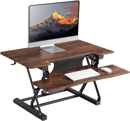 32" Electric Standing Desk Converter, Dyropcurv Series Height Adjustable Computer Desk Ergonomic Home Office Desk for Adults, Sit to Stand Desk with Quiet Motor, Vintage Brown