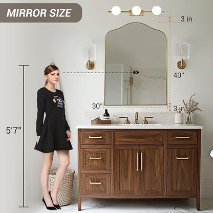 ANDY STAR Brass Scalloped Arched Wall Mirror, 30x40 Brushed Gold Irregular Bathroom Mirror with Curved Design for Vanity, Powder Room, Fireplace, Mantel, with Stainless Steel Metal Frame