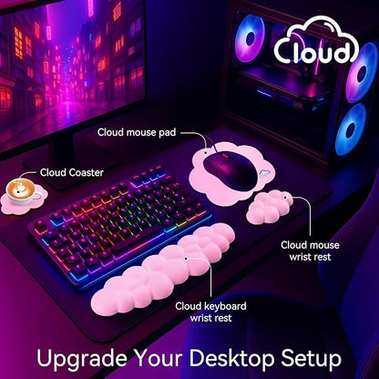 Cloud Wrist Rest for Computer Keyboard, 4-in-1 Memory Foam Leather Cloud