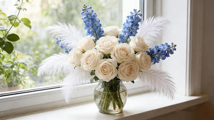 Kimura's Cabin 12pcs Lifelike Faux White Roses Artificial Plastic Silk Rose Long Stem Fake Roses Bouquet for Valentines Day Home Centerpiece Wedding Party DIY Decoration (White)