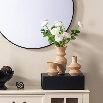 Ceramic Vase Home Table Decor - Gold Flower Vase Set of 3 Living Room Kitchen Decorations Farmhouse Modern Rustic Vases Decorative Centerpiece for Shelf Bedroom Office Bathroom Dining Coffee Desk