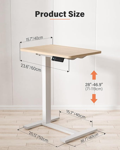 FiCiHi Small Electric Standing Desk - Adjustable Height Bedside Laptop Table with Wheels, Mobile, Portable Rolling Computer Cart,Movable, Home Office, Sofa, Couch Use(24x16,Maple)
