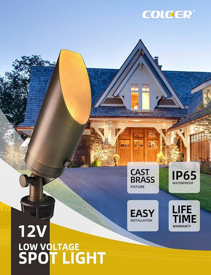 COLOER Die-cast Brass Landscape SpotLights Outdoor, 12V AC/DC Low Voltage Lighting, IP65 Waterproof Garden Patio Trees Directional Spot Up Light(103B, Bronze, 10-Pack Without Bulb)