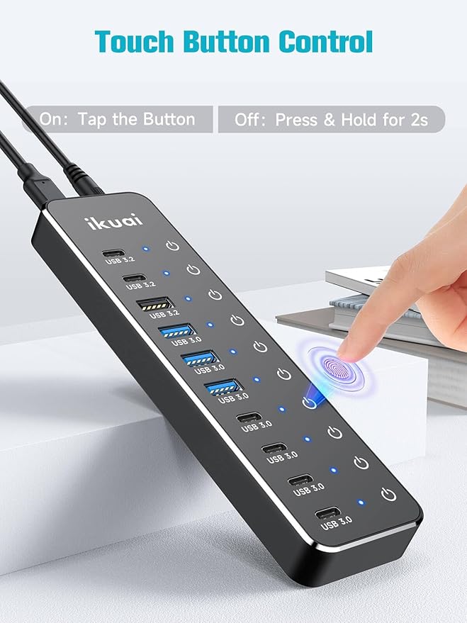 Powered USB Hub, ikuai 10-Port USB 3.2 / USB C Hub,