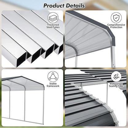 Carport Canopy 12x20 FT Heavy Duty Metal Carport Kit – Outdoor Portable Garage Tent Shelter for Car, RV, Boat – Steel Frame Car Port Shed – All Weather Storage Canopy Cover