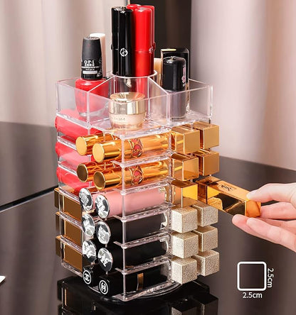 Sooyee 360 Degree Spinning Lipstick Organizer Holder 53 Spaces,Acrylic Cosmetic Display Cases for Lipstick, Brushes, Bottles, and more,Clear