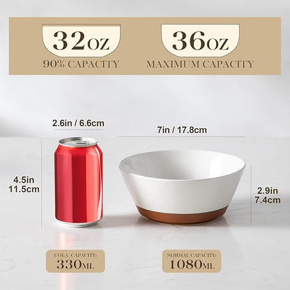 MALACASA Soup Bowls, Ceramic Salad Bowls Set of 4, 35oz Ceramic Bowls for Ramen, Cereal, Fruit and Pho, Microwave & Dishwasher Safe, Speckled Deep Bowls, Vanilla White & Brown