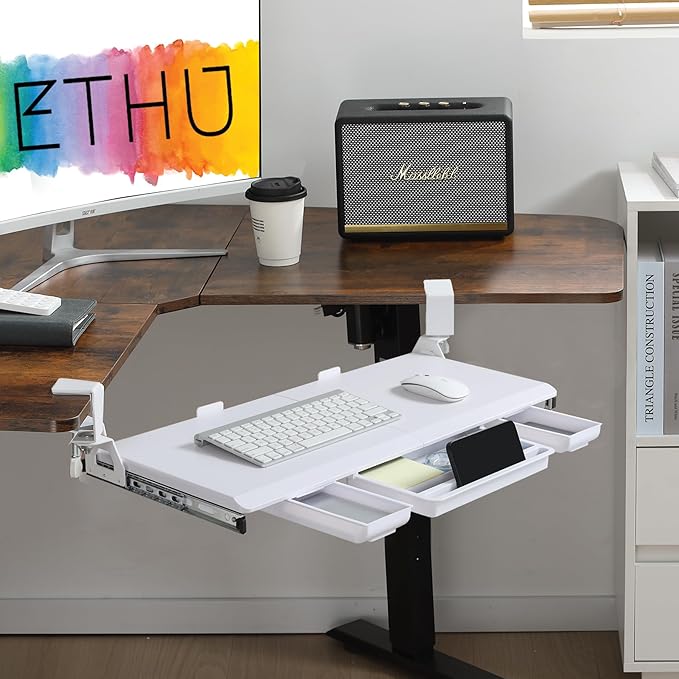 ETHU Keyboard Tray Under Desk, Ergonomic Corner Keyboard Tray