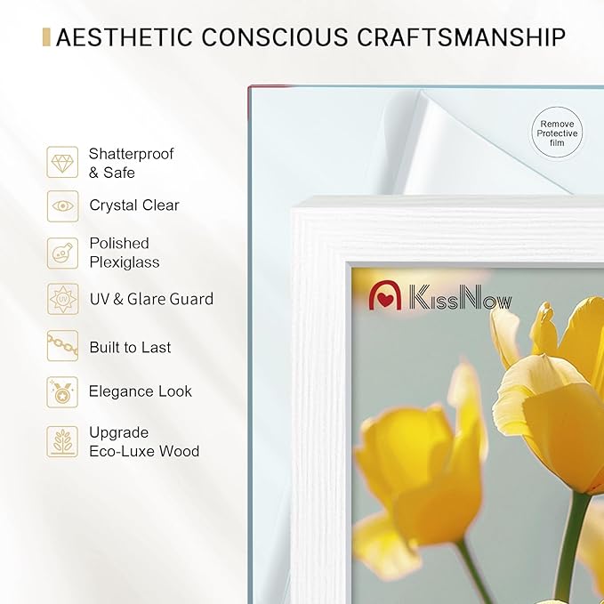 18x24 Poster Frame 4 Pack, White Solid Wood Picture Frame with Polished Plexiglass, Wall Hanging