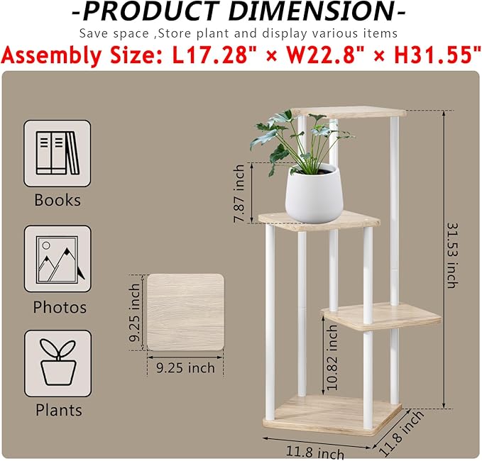 AZERPIAN Plant Stand 4 Tier Indoor Metal Flower Shelf for Multiple Plants Corner Tall Flower Holders for Patio Garden Living Room Balcony Bedroom, Black (4 Tier-White)