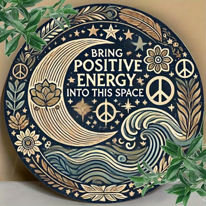 1pc Positive Energy Iron Wall Art, 7.8 Inch Aluminum Foil Carved Decorative Sign for Home, Restaurant, Bar, Cafe, Courtyard, Garage - Mindful Decor
