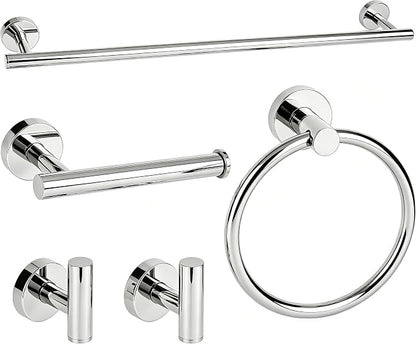 Polished Chrome Bathroom Hardware Accessories Set 5 Piece, Stainless Steel Bath Towel Bar Set 24 Inch,Toilet Paper Holder,Towel Ring Holder,Towel Rack Set,Gold Bathroom Accessories Kit Silver