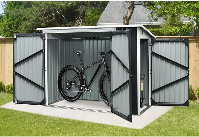 Hanover 2-in-1 Multi-Use Outdoor Storage Shed, Separated Storage Compartments, 2-Point Locking System, Galvanized Steel, 156-Cu. Ft. Capacity, 3.6 x 8 x 5.75-Ft., Dark Gray