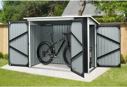 Hanover 2-in-1 Multi-Use Outdoor Storage Shed, Separated Storage Compartments, 2-Point Locking System, Galvanized Steel, 156-Cu. Ft. Capacity, 3.6 x 8 x 5.75-Ft., Dark Gray