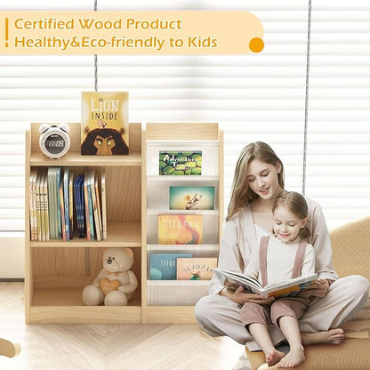 White 3 Tier Kids Bookshelf Toddler Book Rack for Book Toy Storage Organizer Children Bookcase 4 Sling Adjustable Book Display Shelf for Nursery Playroom Kids Baby Bedroom