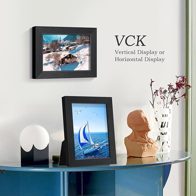 VCK 5x7 Picture Frame, Black Wooden Photo Frames for Wall Hanging Gallery or Tabletop Display, 1 Pack