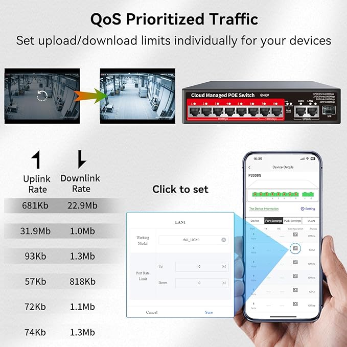 8 Port PoE+ Switch | Easy Smart Managed Ethernet Switch | Support VLAN