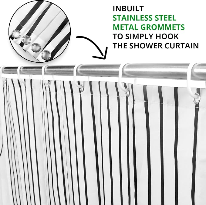 White and Black Extra Long Shower Curtain, Boho Minimalist Mid Century Modern Arch Geometric Machine Washable Waterproof Fabric for Bathroom Bathtub Decor with Hooks 72Wx84H
