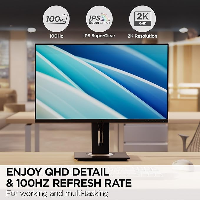 ViewSonic VG2748A-2K 27 Inch IPS QHD Ergonomic Monitor with Ambient Light Sensor, Auto Screen Dimmer, Screen Privacy Alert, USB Hub, DisplayPort, HDMI, and VGA for Home and Office