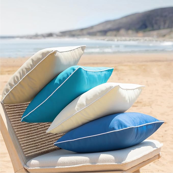 Phantoscope Pack of 2 Outdoor Waterproof Solid Throw Decorative Pillow Cover Decorative Square Outdoor Pillows Cushion Case Patio Pillows for Couch Tent Sunbrella, Teal Blue 20x20 inches 50x50 cm