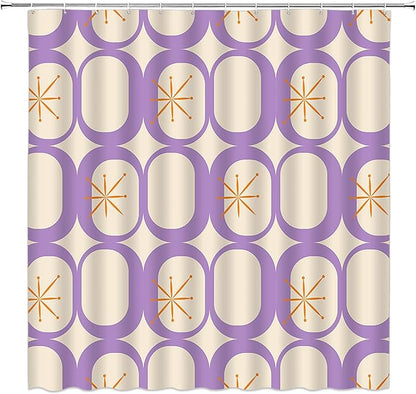 Mid Century Shower Curtain Modern Abstract Atomic Starbursts Squares Retro 50s Geometric Bathroom Decor Polyester Curtains with Hooks
