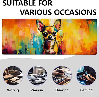 Colorful Chihuahua Large Mouse Pad, Gaming Mouse Pad, Keyboard Mat, Non-Slip