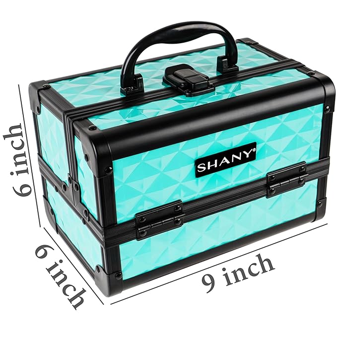 SHANY Chic Makeup Train Case Cosmetic Box Portable Makeup Case Cosmetics Beauty Organizer Jewelry storage with Locks, Multi trays Makeup Storage Box with Makeup Mirror - Turquoise