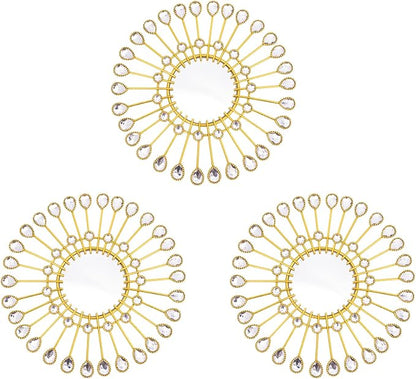 Gold Mirrors - Sunburst Valentine Wall Art, Decorative Round Mirrors for Valentine Bedroom, Living Room, Bathroom, Kitchen, Entryway, Hallway - Set of 3