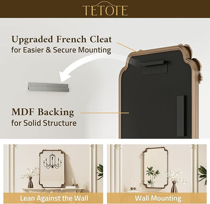 TETOTE Baroque Gold Antique Brass Scroll Wall Mirror 48 x 30 Vintage Rectangle Framed Baroque French Rectangular Mirror for Mantle Fireplace Bathroom Living Room, Horizontal/Vertical