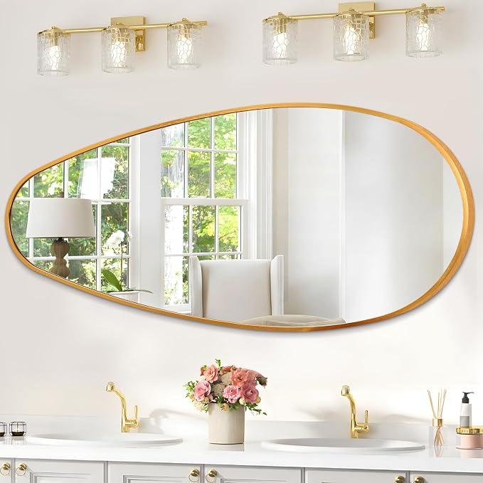 JJUUYOU Wall Mirror Irregular Metal Framed Decorative Gold Mirrors Large 39" X 18" Asymmetrical Modern for Bedroom Living Room Entryway Hallway Hanging Home Decor